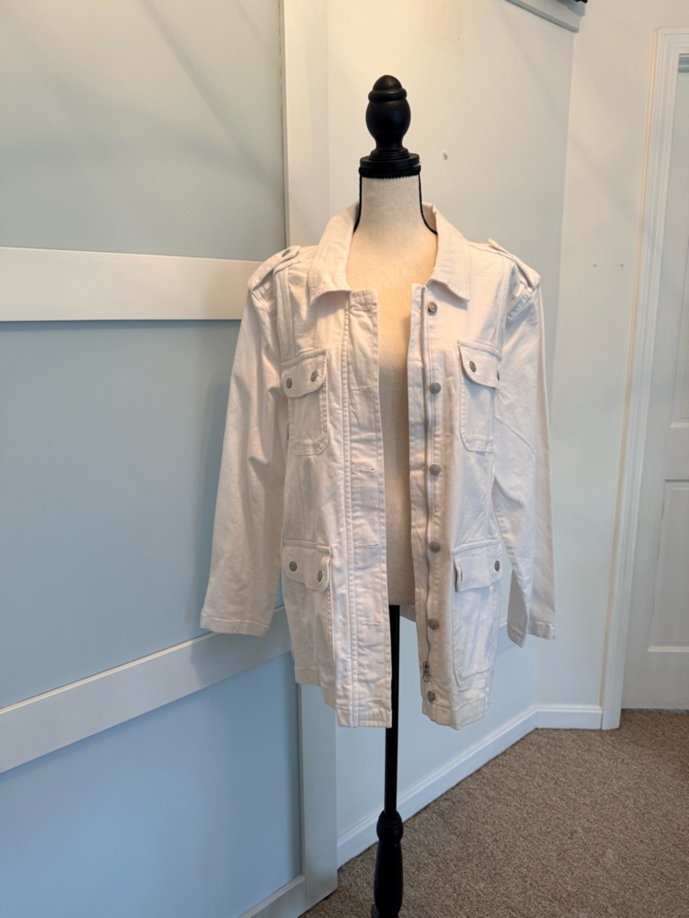 Kensie White Button-Front Utility Jean Jacket